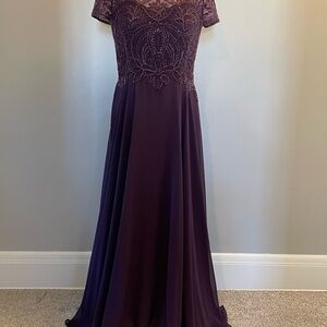 Regal Plum-colored Gown w/ Lace and Beading. Perfect for wedding attire.